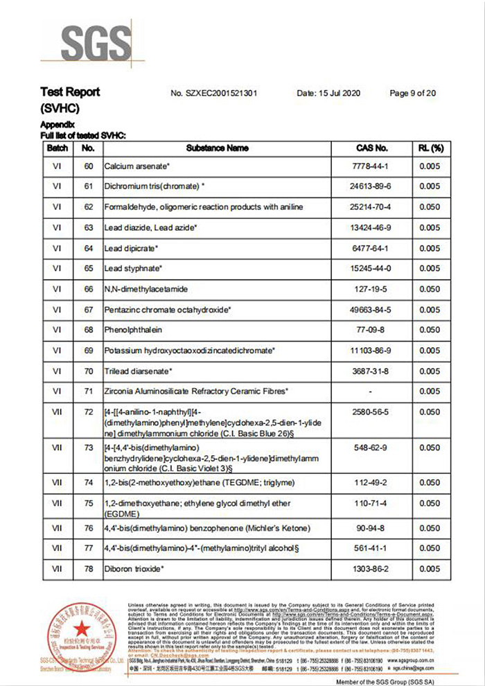 一次性保險(xiǎn)絲REACH報(bào)告